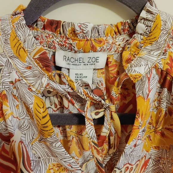 Rachel Zoe Flutter sleeve tie neck blouse, shirred waist, xsmall multicolor - Picture 3 of 5